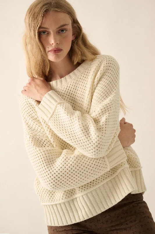 Basically Perfect Chunky Crochet-Knit Sweater Cable Knit Ribbed Knit Lace Knit