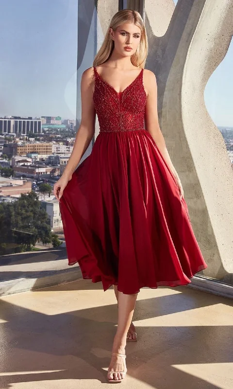 Sheer-Bodice Tea-Length A-Line Party Dress CD0225 Tunics Evening elegant