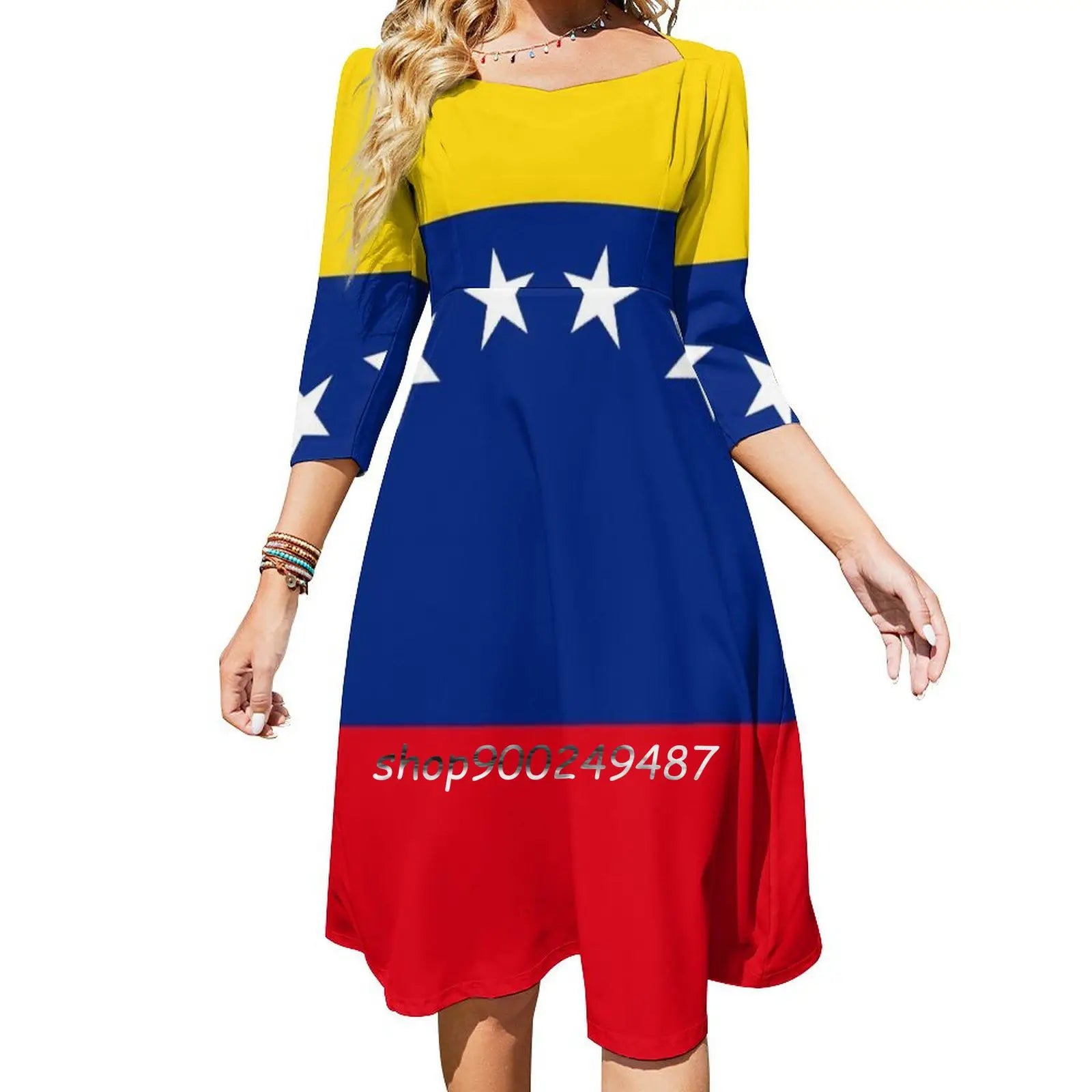 Flag Of Venezuela Evening Party Dresses Midi Sexy Dress Female Sweet One Piece Dress Korean Flag Of Venezuela Venezuela Tunics Fall fleece