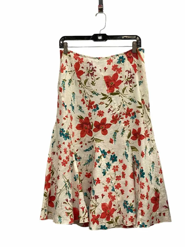 per una Size 10 White Red/Blue Floral 100% Linen Skirt maxi skirt elegant