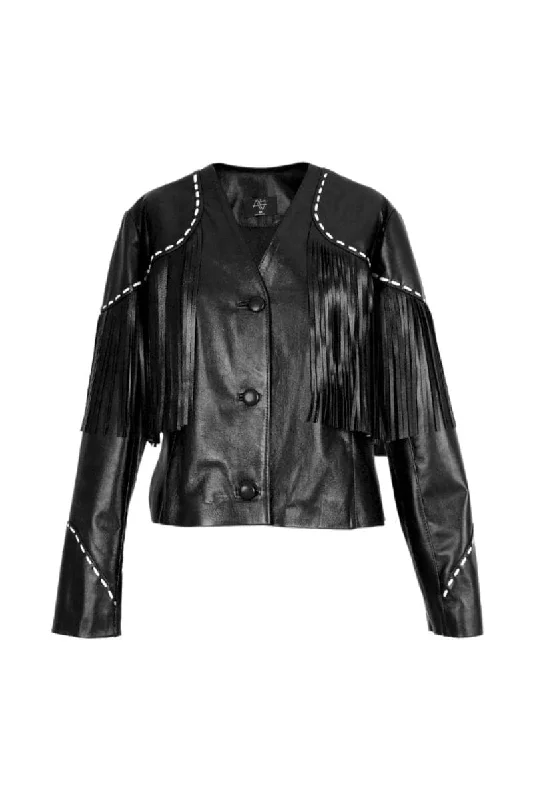 DALIDA BLACK FRINGED LEATHER JACKET Denim Jacket Leather Jacket Suede Jacket