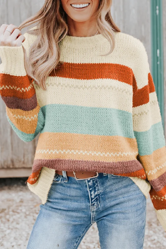 Drop-shoulder Color Block Sweater Fitted Loose Oversized