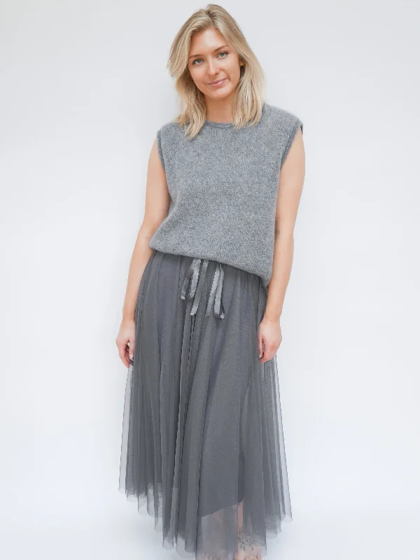 Tulle Skirt Charcoal leather skirt bold
