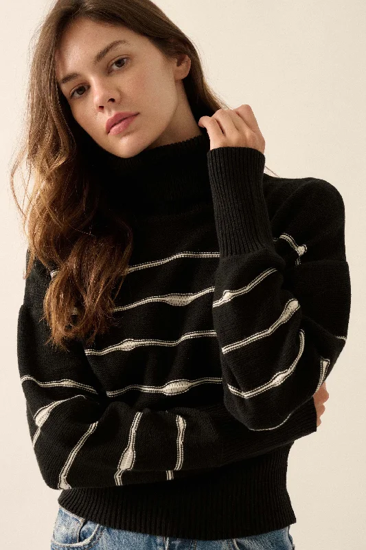 Draw the Line Striped Banded Turtleneck Sweater Fleece Sweater Nylon Polyester