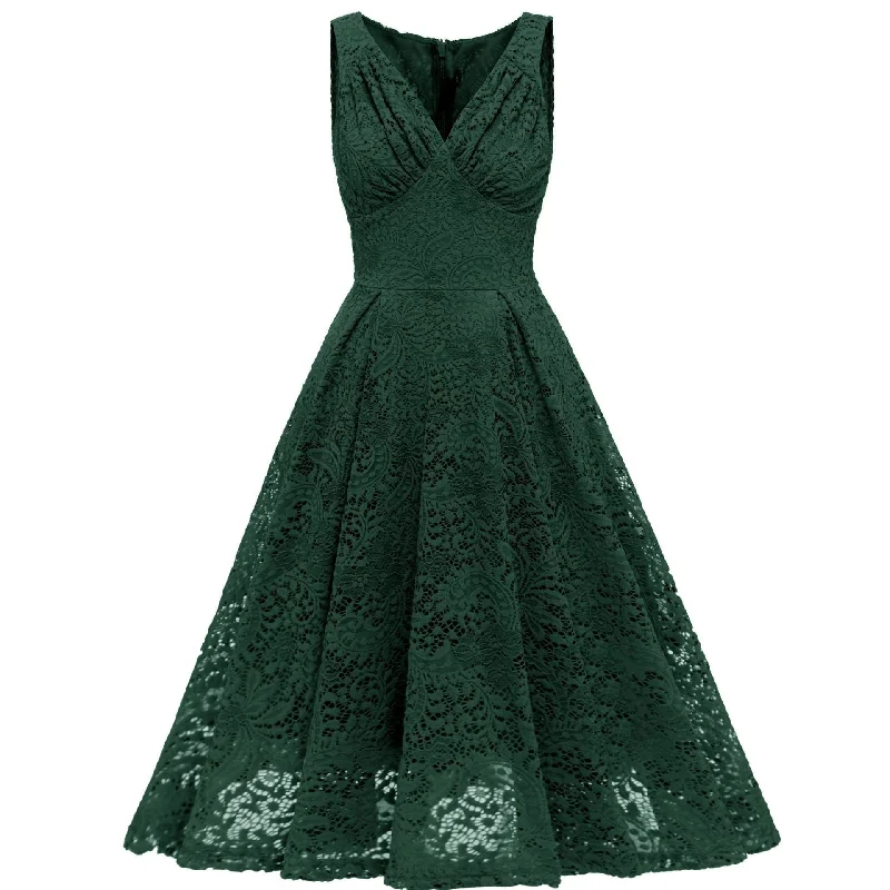 Elegant Sumer Lace Party Dress Green Red Blue Hollow Out Sleeveless Bodycon Solid Big Swing Casual Dresses Fairy Robe Femme Tunics Summer linen