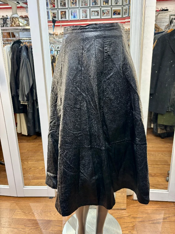 80’s Black Leather Full Skirt silk skirt smooth