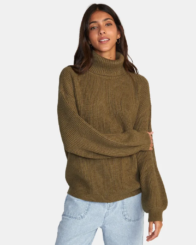 Vineyard Turtleneck Sweater - Dark Olive Cashmere Blend Cotton Blend Poly Blend