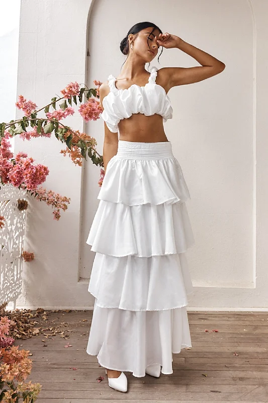 Sozo Layered Maxi Skirt Ivory flowy skirt hem