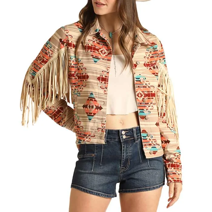 Rock & Roll Cowgirl Women's Aztec Fringe Jacket Wool Jacket Cashmere Jacket Tweed Jacket