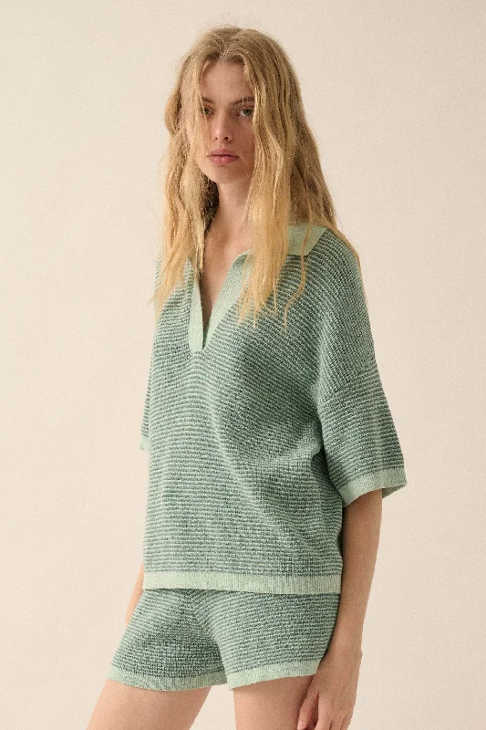 Days of Joy Striped Short-Sleeve Polo Sweater Neon Metallic Matte