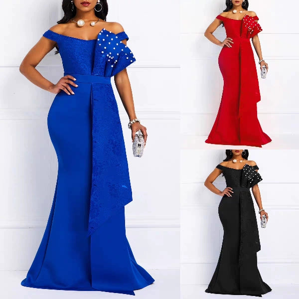 Off Shoulder Long Party Dress Floor Length Dress Party Dress Pencil Length Work