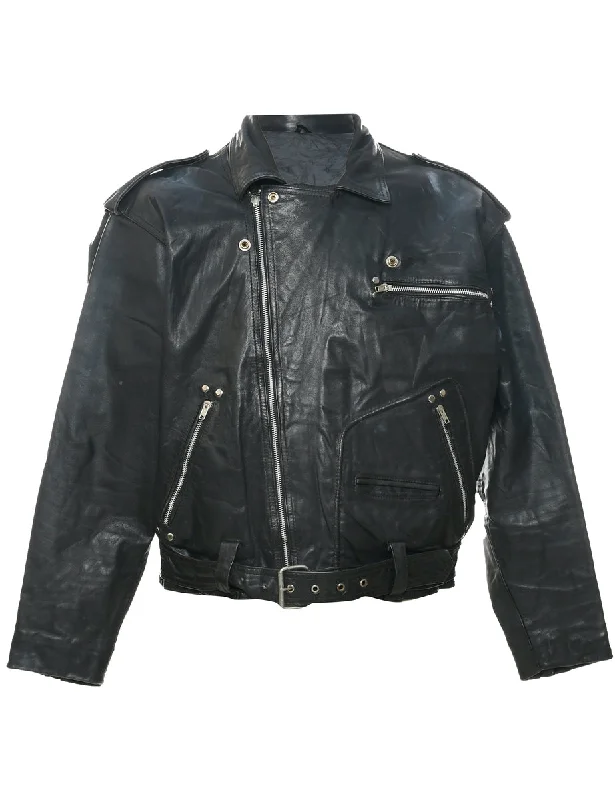 Biker Style Leather Jacket - L Oversized Jacket Tailored Jacket Straight Jacket