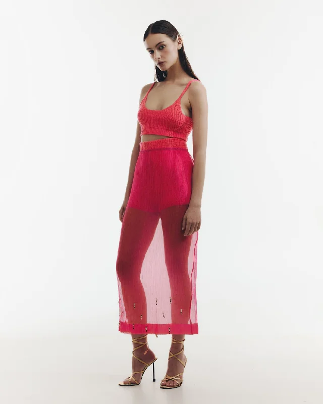 Brink pink organza skirt elastic waist skirt