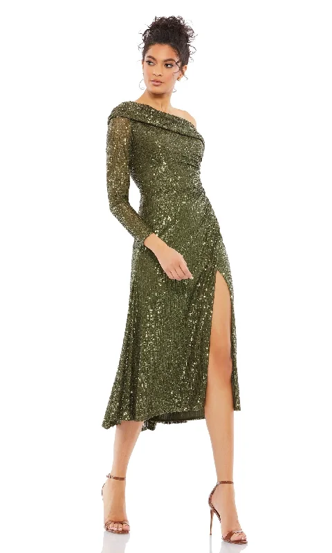 Mac Duggal Olive Green Sequin Midi Party Dress 26551 Tunics Seasonal trendy