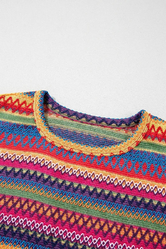 Bohemian Rainbow Sweater Ribbed Striped Patterned