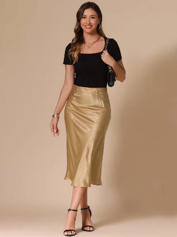 Satin Leopard High Waist Elastic Midi Skirt patchwork skirt art