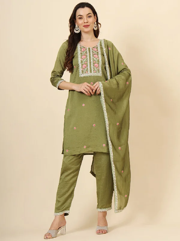 Green Designer Readymade Pant Suit With Designer Embroidery Work Trendy Wide-Leg Pants