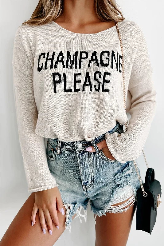 Champagne Please Graphic Sweater Hooded Sweater Collared Sweater Shawl Collar