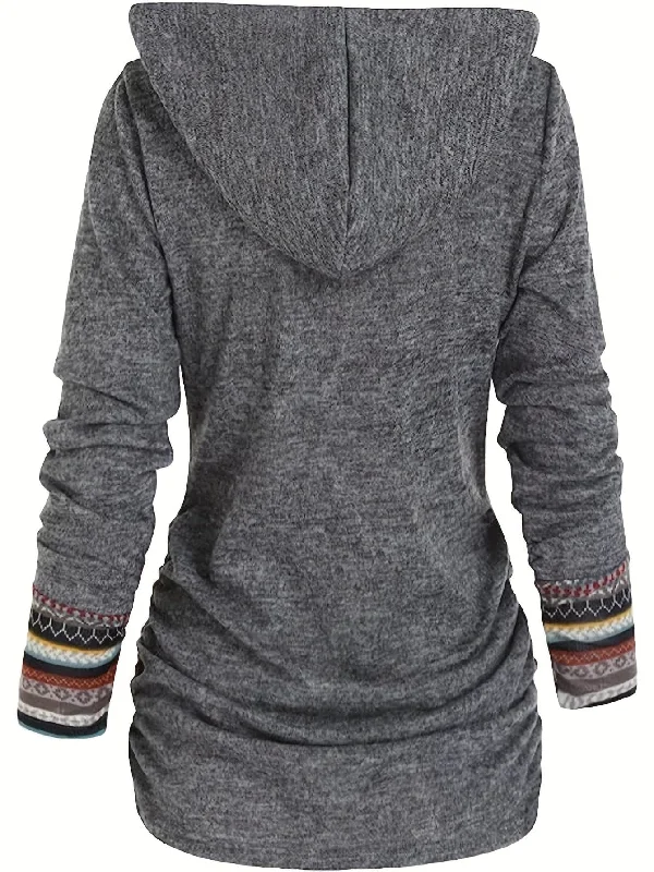 Bohemian Style Hooded Sweater Hooded Sweater Collared Sweater Shawl Collar