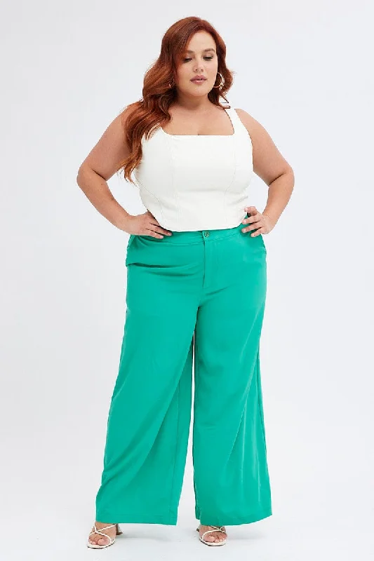 Green Wide Leg Pants Suiting High Waist Trendy Tapered Pants