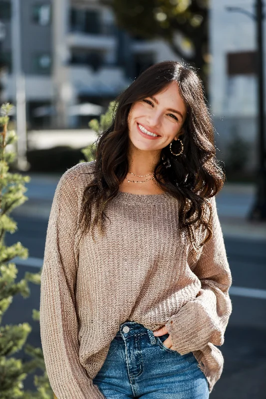 FINAL SALE - Definite Favorite Taupe Oversized Sweater Spandex Rayon Corduroy