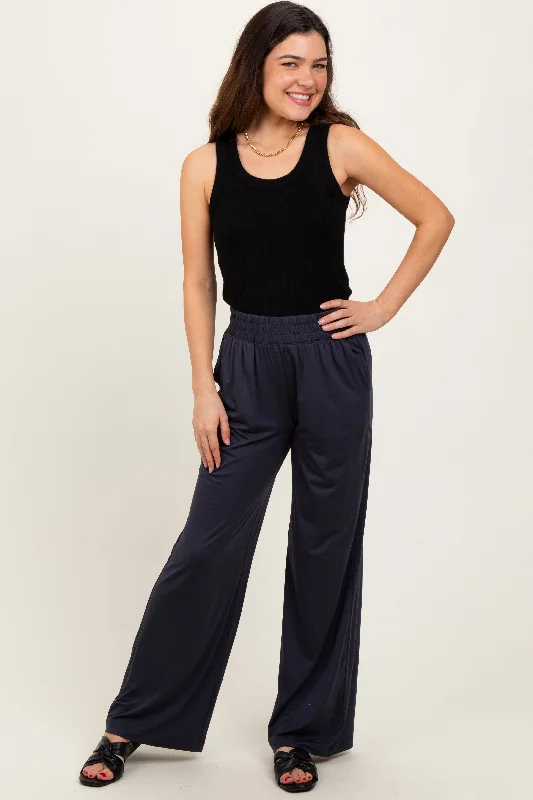 Charcoal Basic Wide Leg Pocketed Pants Relaxed Lounge Trousers