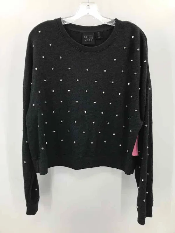 Pre-Owned Belle Vere Grey Size Large Embellished Sweater Boat Neck Shawl Collar Notched Collar