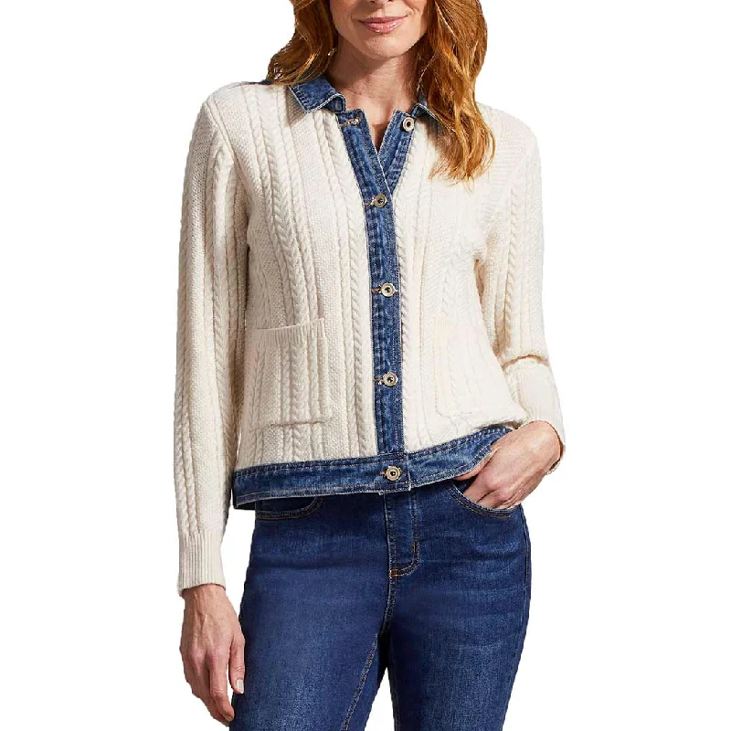Tribal Women's Denim Trim Sweater Jacket Knit Fabric Woven Fabric Fleece Fabric