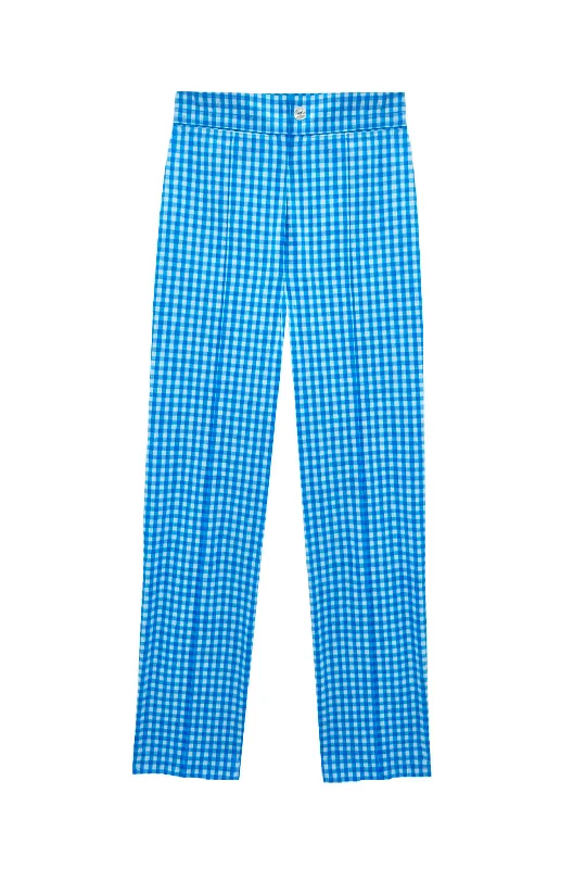 Cropped Cigar Pant - Blue Gingham Soft Sweatpants Style