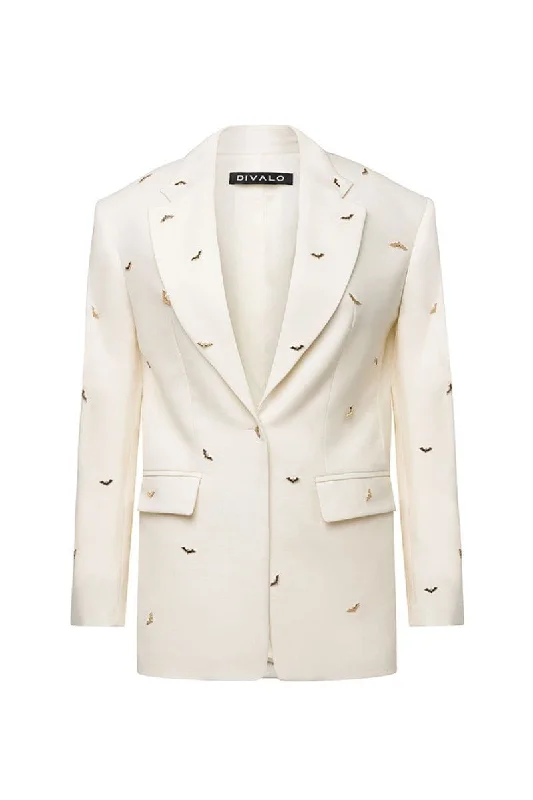 IBARRA WHITE OVERSIZED JACKET A-Line Jacket Boat Neck Shawl Collar