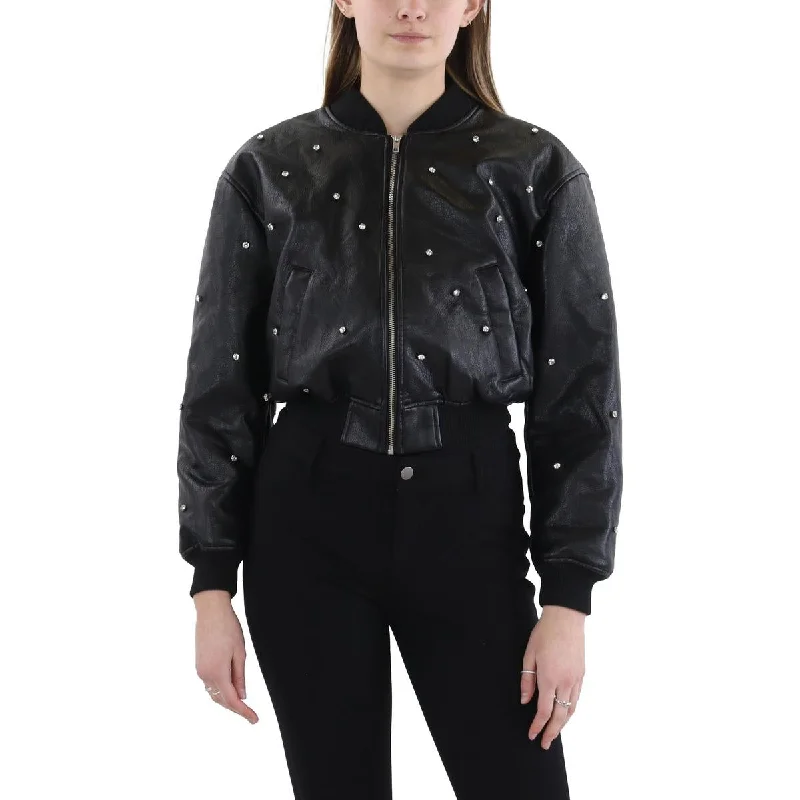 ASTR Womens Faux Leather Rhinestone Leather Jacket Striped Jacket Polka Dot Jacket Floral Jacket ASTR Womens Faux Leather Rhinestone Leather Jacket Striped Jacket Polka Dot Jacket Floral Jacket