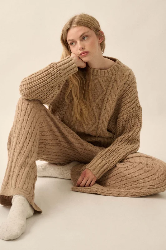 Together Forever Crewneck Cable Knit Sweater Glossy Satin Silk