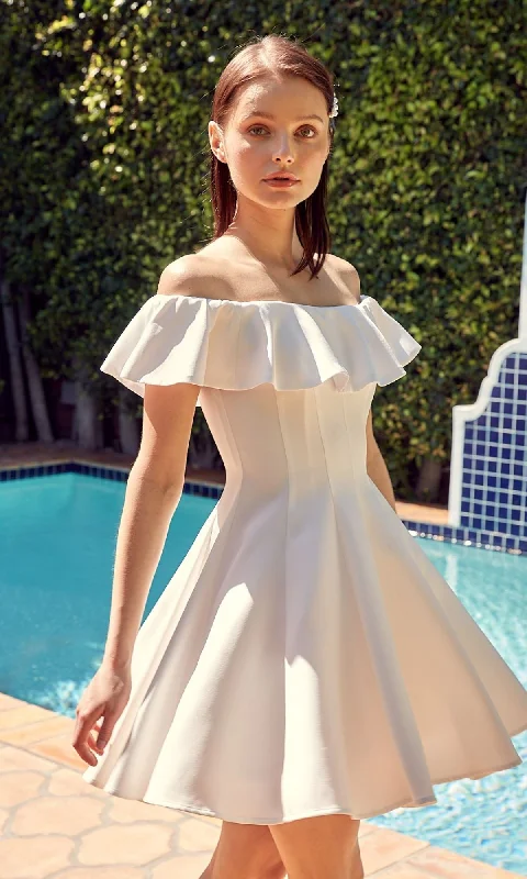 Off-the-Shoulder Short Party Dress Tunics Wedding white