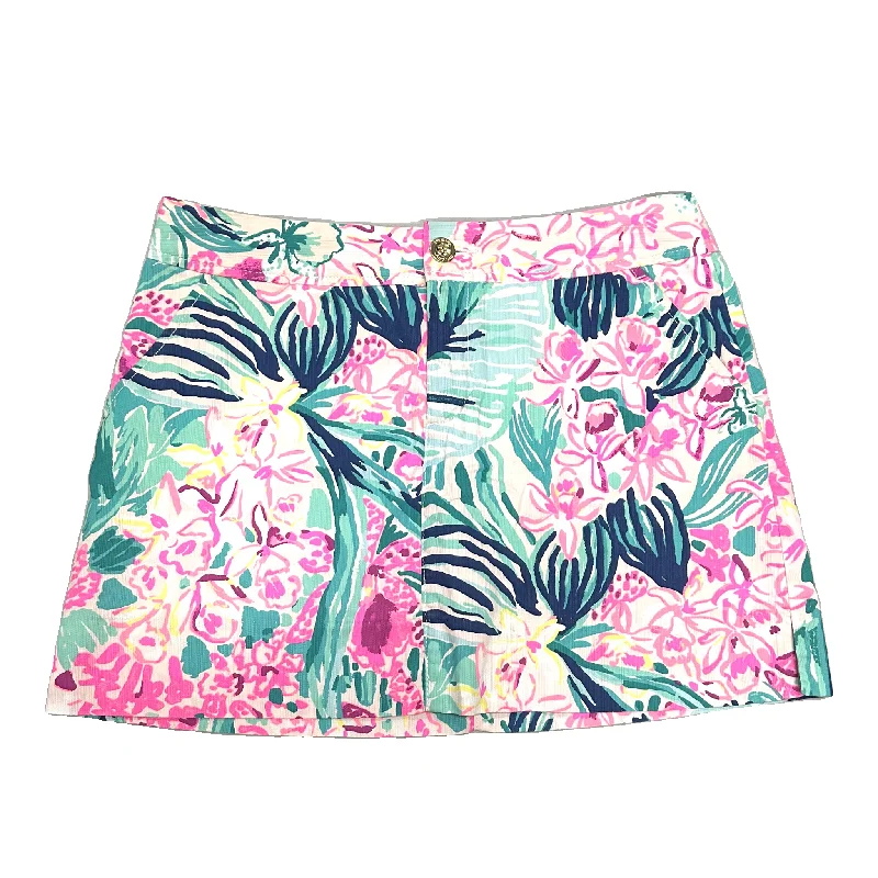 Skirt Designer By Lilly Pulitzer In Blue & Pink, Size: 6 silk skirt lustrous