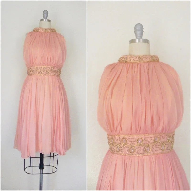 Vintage 1960s Peach Silk Chiffon Party Dress Tunics Versatile functional