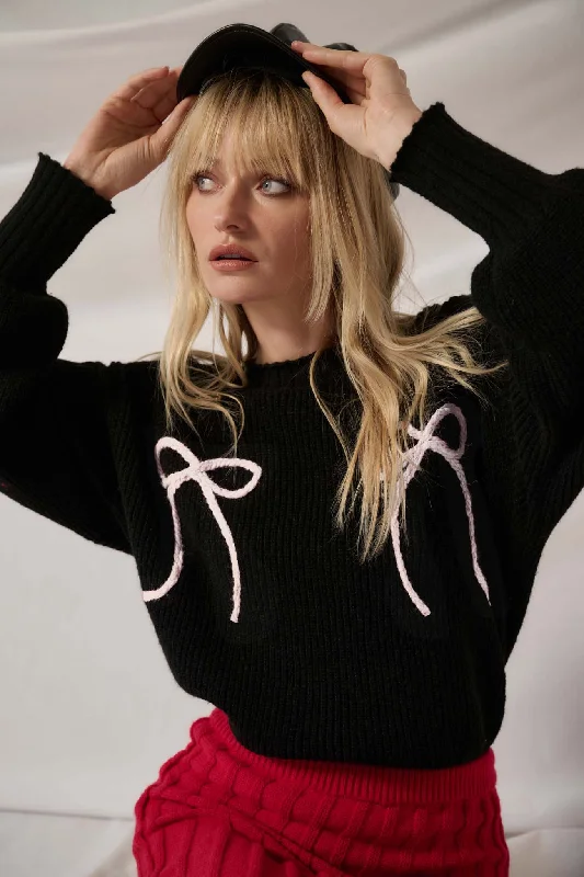 Tied and True Ribbed Knit Yarn Bow Sweater Stylish Fashionable Trendy