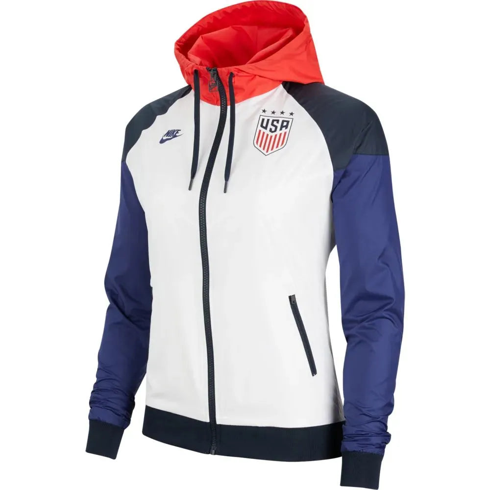 Nike 2020-21 USA Womens Windrunner Jacket - White-Red-Blue Belted Jacket Elasticated Jacket Padded Jacket Nike 2020-21 USA Womens Windrunner Jacket - White-Red-Blue Belted Jacket Elasticated Jacket Padded Jacket