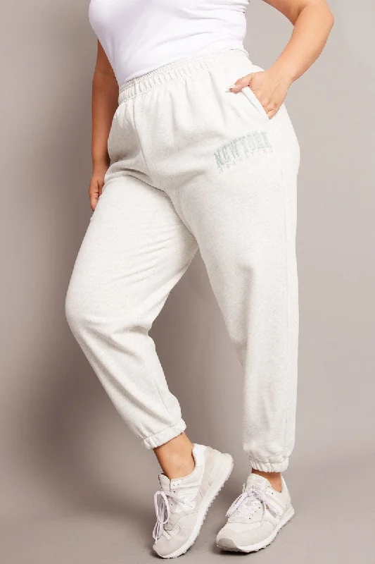 Grey Track Pants High Rise Fashionable Track Pants