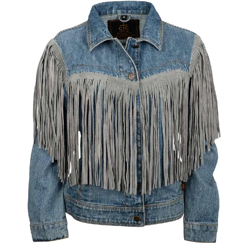 STS Ranchwear Women's Gretchen Cowhide Jean Jacket Satin Fabric Silk Fabric Chiffon Fabric