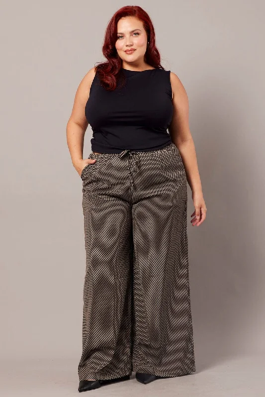 Black Geo Wide Leg Pants High Rise Comfortable Denim Trousers