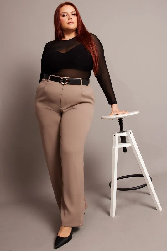 Beige Wide Leg Pants High Rise Lightweight Linen Pants