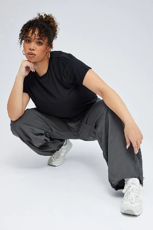 Grey Parachute Cargo Pants Classic Straight Pants