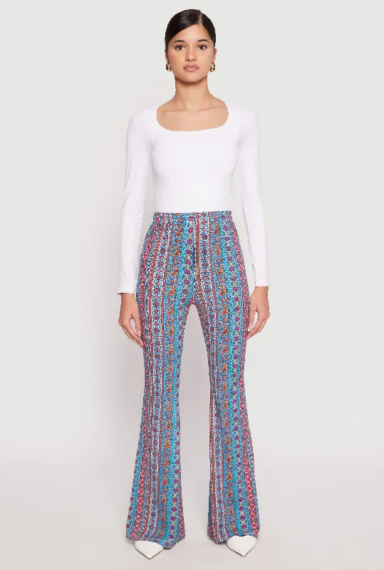 Boho Print High Waist Flare Pants Relaxed Lounge Trousers