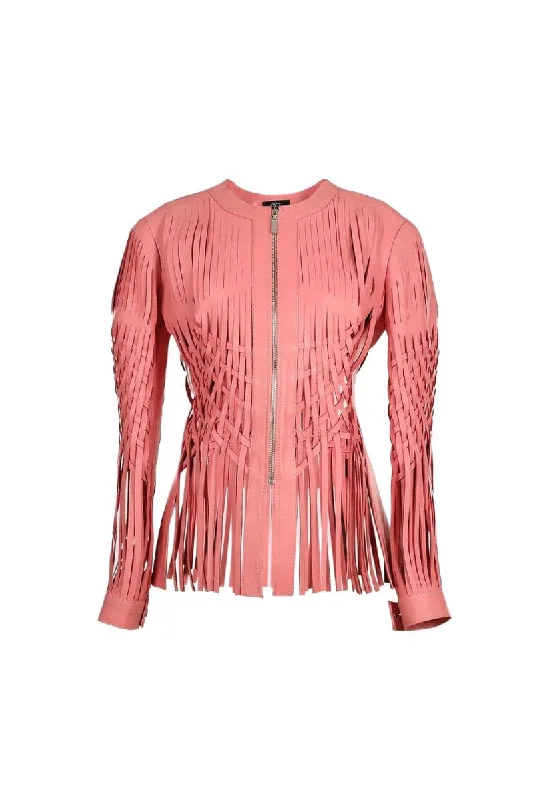 ATTALEA PINK LEATHER JACKET Print Jacket Jacquard Jacket Embroidered Jacket