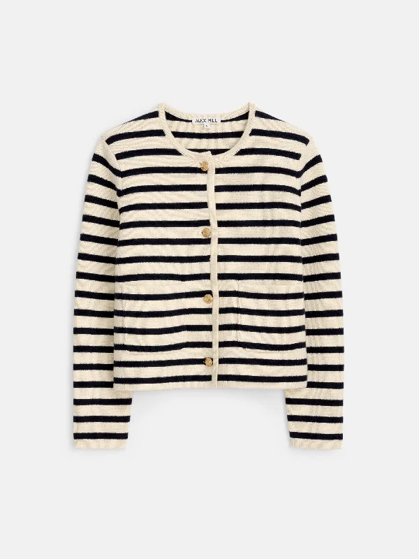 Paris Sweater Jacket in Stripe Mesh Sweater Canvas Denim