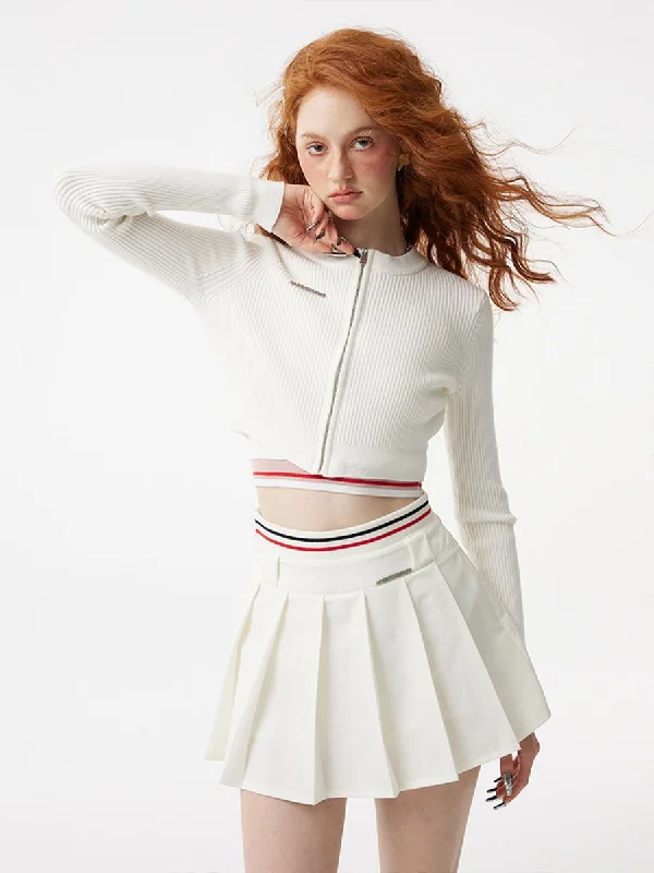 Front-Zip Crooped Jacket, Cropped Tank Top and Pleated Mini Skirt VVO0020 Fitted Jacket Loose Jacket Oversized Jacket