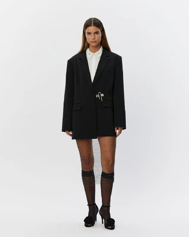 RINASW SKIRT - Black w silver leather skirt refined