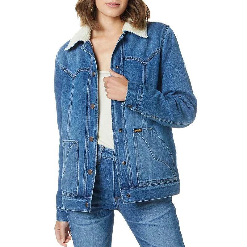 Wrangler Women's Sherpa Lined Denim Barn Jacket Snapped Jacket Toggled Jacket Drawstring Jacket