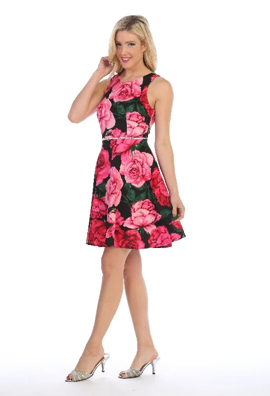 Floral Print Short Sleeveless Party Dress by Celavie 6338 Tunics Chinos classic