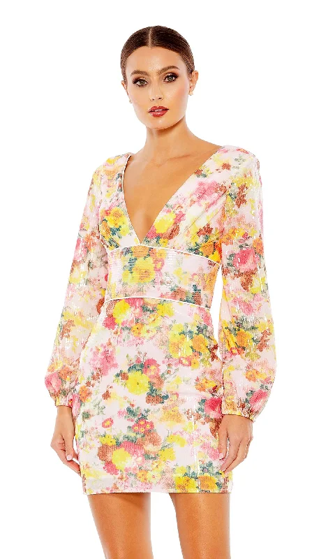 Floral-Sequin Long Sleeve Short Party Dress 55798 Tunics Formal black